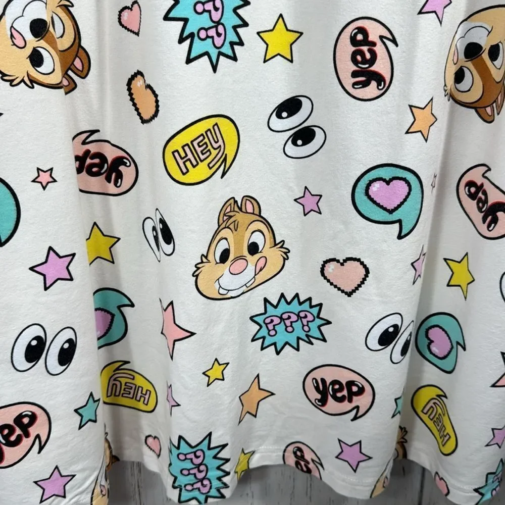 Disney Chip And Dale Graphic Organic Cotton Blend Long Sleeve Pastel Pajama Top